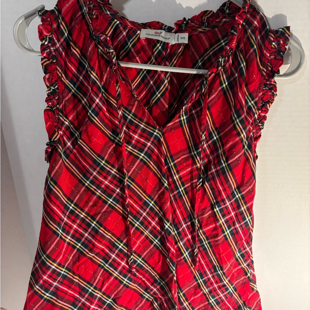 Vineyard Vines Red Plaid Ruffle Blouse